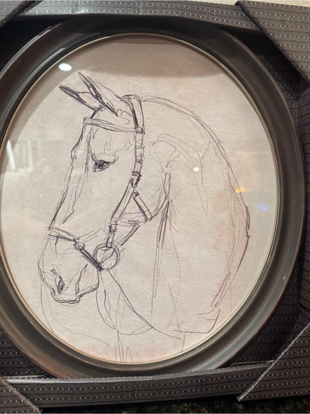 Black and Gray Framed Horse Profile Sketch